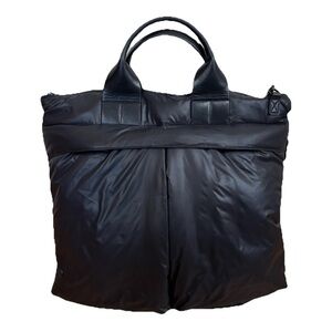 Caraa Nylon Messenger Travel Tote Bag In Black Leather Straps Expandable Luxury